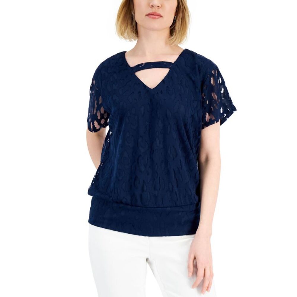 JM Collection Animal Print Burnout Top